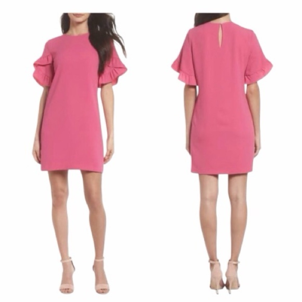 Charles Henry Pink Ruffle Sleeve Shift Dress. Size Medium.